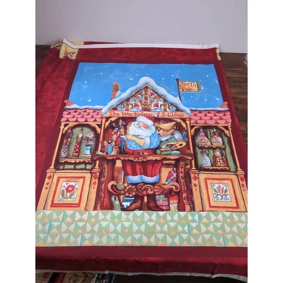 Jim Shore Fabric, Santa and Elf Panels Pre-marked for cutting 3 panels - 34x44" - Picture 1 of 5
